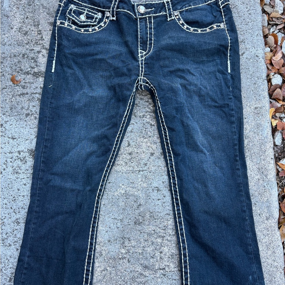 Stylish Y2K Rhinestone Blue Women's Capri Jeans